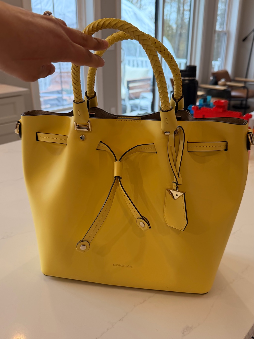 Michael Kors Yellow Braided-Handle Drawstring Tote